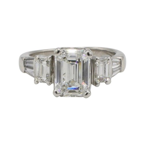 GIA Certified 2.02 Carat H SI1 Emerald Cut Natural Diamond Engagement Ring