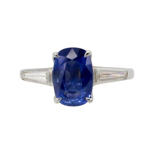 GIA Certified 2.10 Carat Natural Ceylon Blue Sapphire & Diamond Platinum Ring