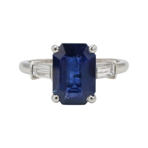 GIA Certified 3.36 Carat Natural Blue Ceylon Sapphire & Diamond Platinum Ring 1942