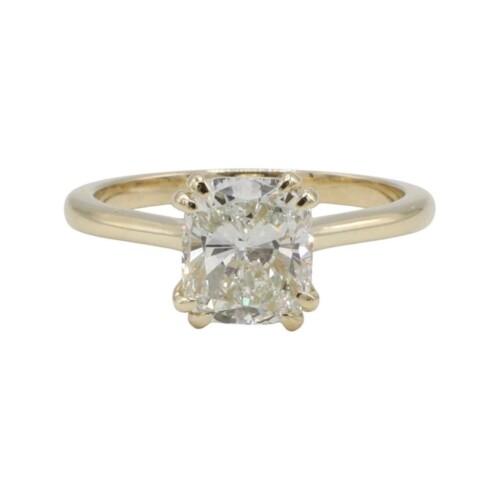 GIA Certified 2.01 Carat J SI1 Natural Cushion Diamond Solitaire Yellow Gold Engagement Ring