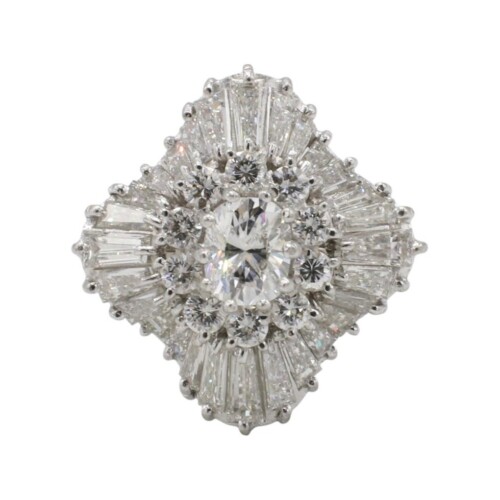 Platinum Ladies 5.00 Carat Natural Diamond Dome Cocktail Cluster Ring