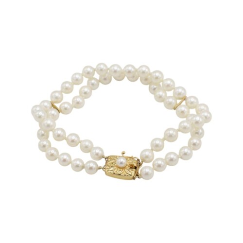 Mikimoto 18 Karat Yellow Gold Double Two-Strand Akoya Pearl Bracelet 6MM