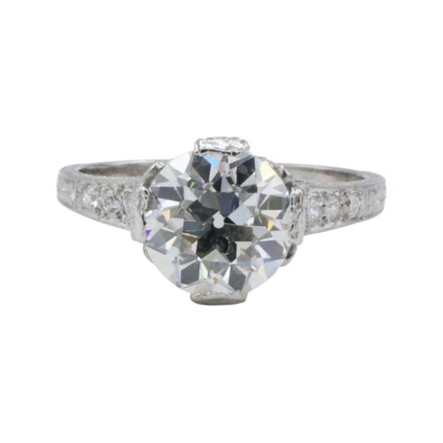 GIA Certified Old European Cut 2.14 Carat I VS2 Natural Art Deco Platinum Engagement Ring