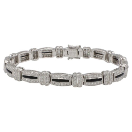 Simon G. Art Deco Style 18K White Gold Natural Diamond & Black Onyx Bracelet