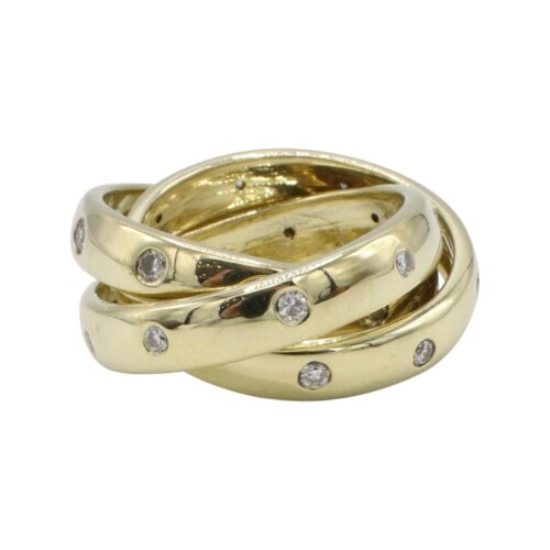 14 Karat Yellow Gold Trinity Rolling Band Natural Diamonds Ring