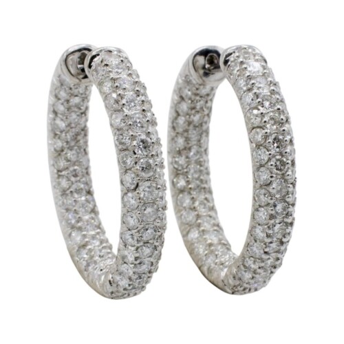 18 Karat White Gold Natural Diamond 2.00 Carat Inside Outside Hoop Earrings