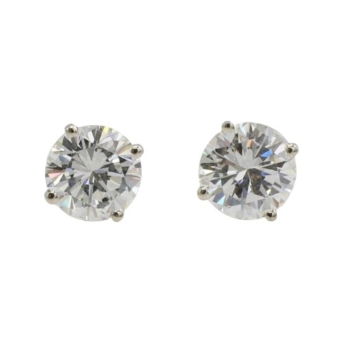 GIA Certified 1.89 Carat H SI1 Natural Round Diamond Stud Earrings