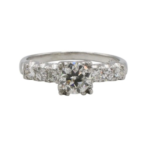 Platinum Old European Cut Natural Diamond Engagement Ring