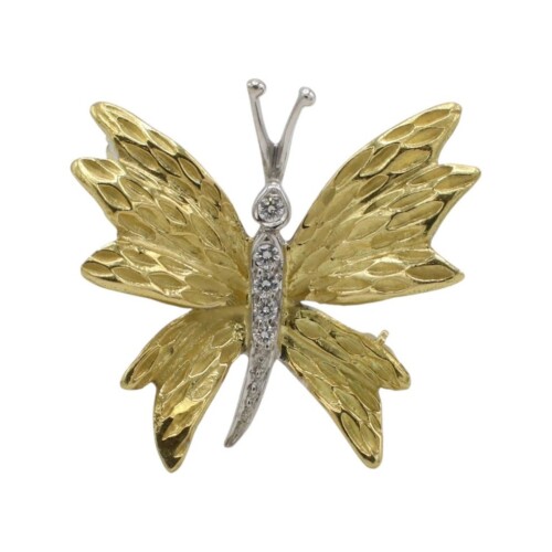 Tiffany & Co. 18 Karat Gold Platinum Natural Diamond Butterfly Pin Brooch